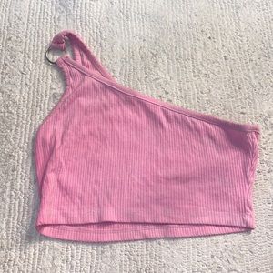 Pink crop top, silver hoop